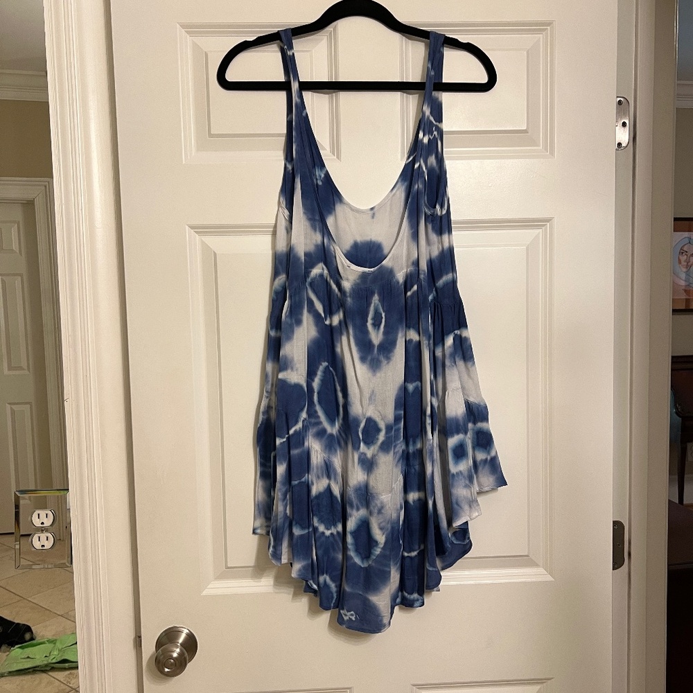 Blue Moon Tie Dye Blue White Low Neck Dress Cover Up XS